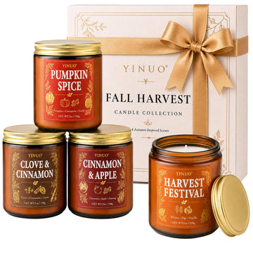 Fall Scented Candles Gift Set, 4 Pack Soy Coconut Wax Pumpkin Candle Set