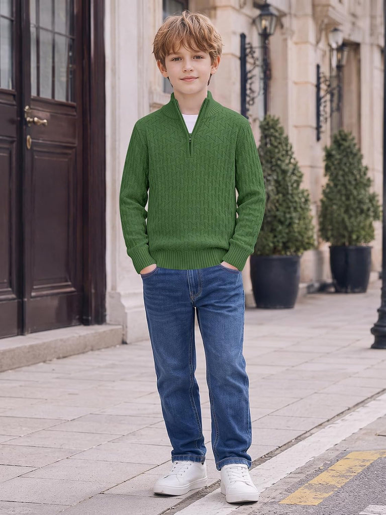 Boys Quarter Zip Sweater Textured Knit Mock Neck Pullover Tops