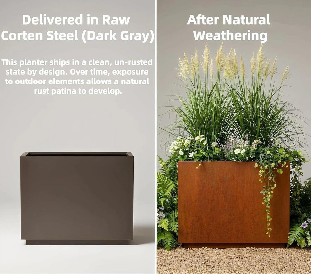 Corten Steel Planters Outdoor, Large Metal Rectangular Planter Box