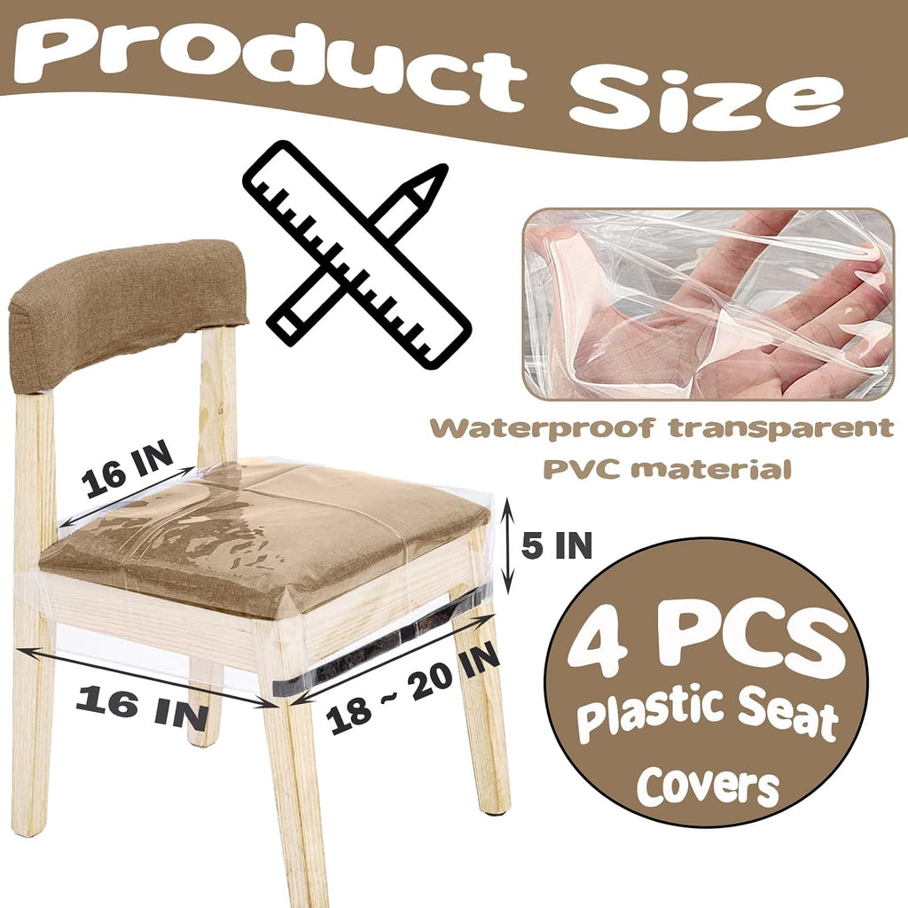 4 Pack Plastic Seat Covers, Plastic Chair Covers Chairs, Stain, Water and Kitty Scratch Resistant Clear Pvc Chair