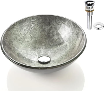 Honeysuckle Series Round Tempered Deco Glass Vessel Bathroom Sink | Top Mount Sinks Above Countertop |Handicraft
