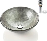 Honeysuckle Series Round Tempered Deco Glass Vessel Bathroom Sink | Top Mount Sinks Above Countertop |Handicraft