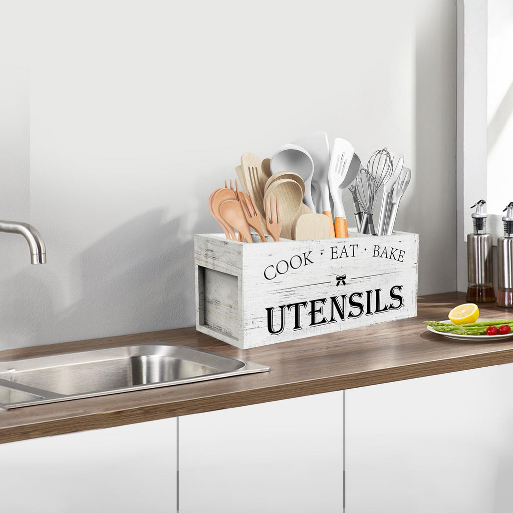 Extra Large Utensil Holder Countertop Counter,White Grain