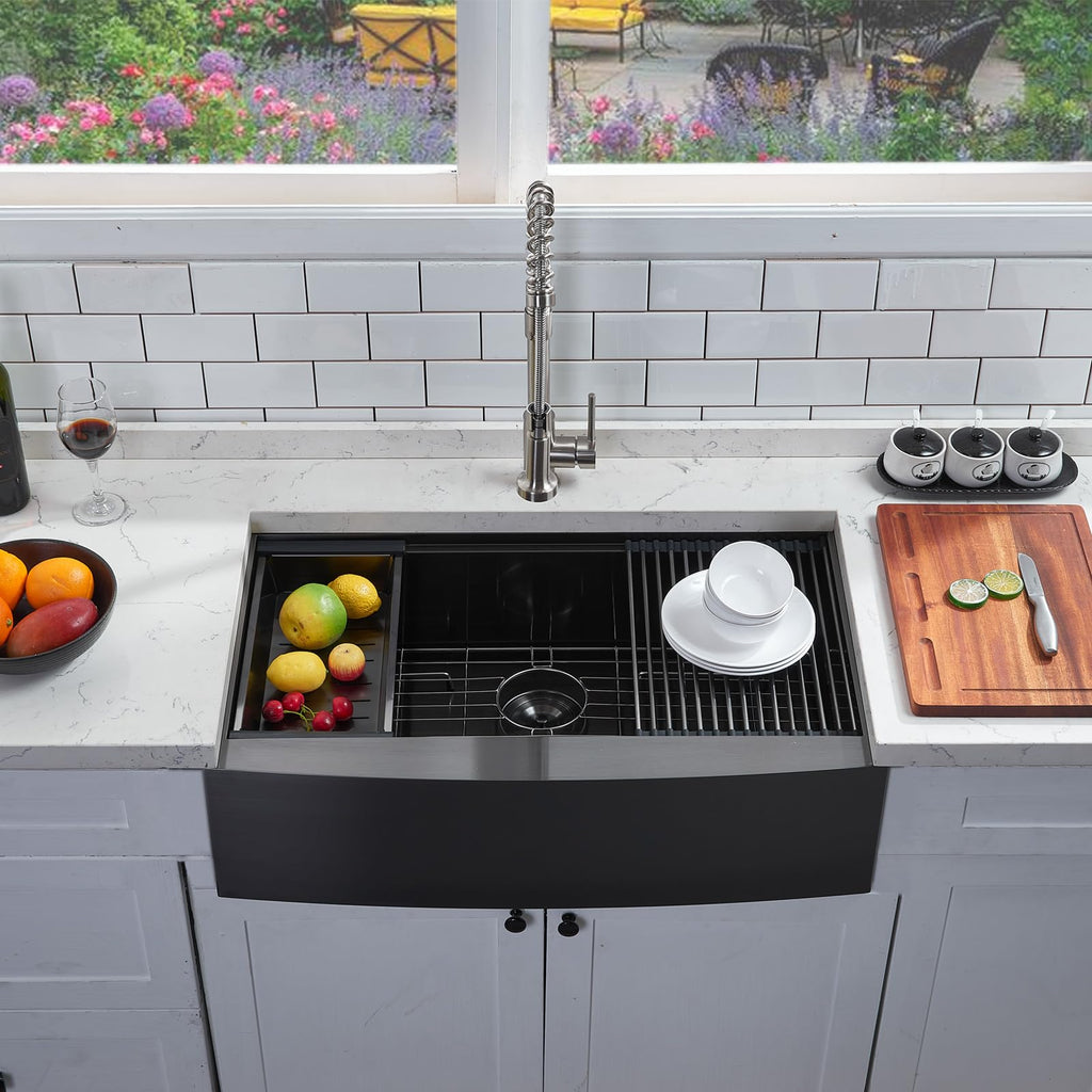 33 Inch Black Farmhouse Sink, Apron Front Farm Kitchen Sinks