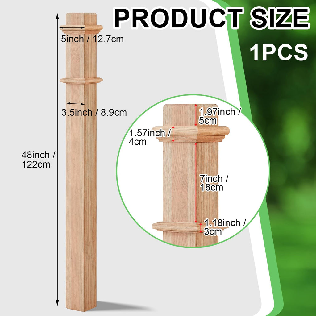 3.5 X 48 Inch Square Newel Post Red Oak Solid Wood Box Newel