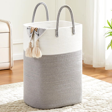Cotton Rope Laundry Basket, Woven Clothes Hamper, 100L