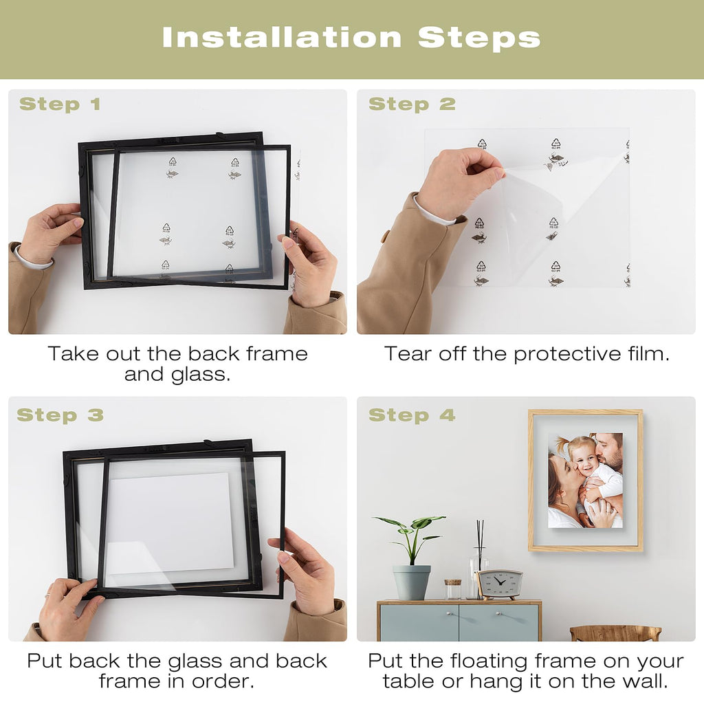 16x20 Floating Picture Frame - Natural Wood Solid Wood for Pressed Flower