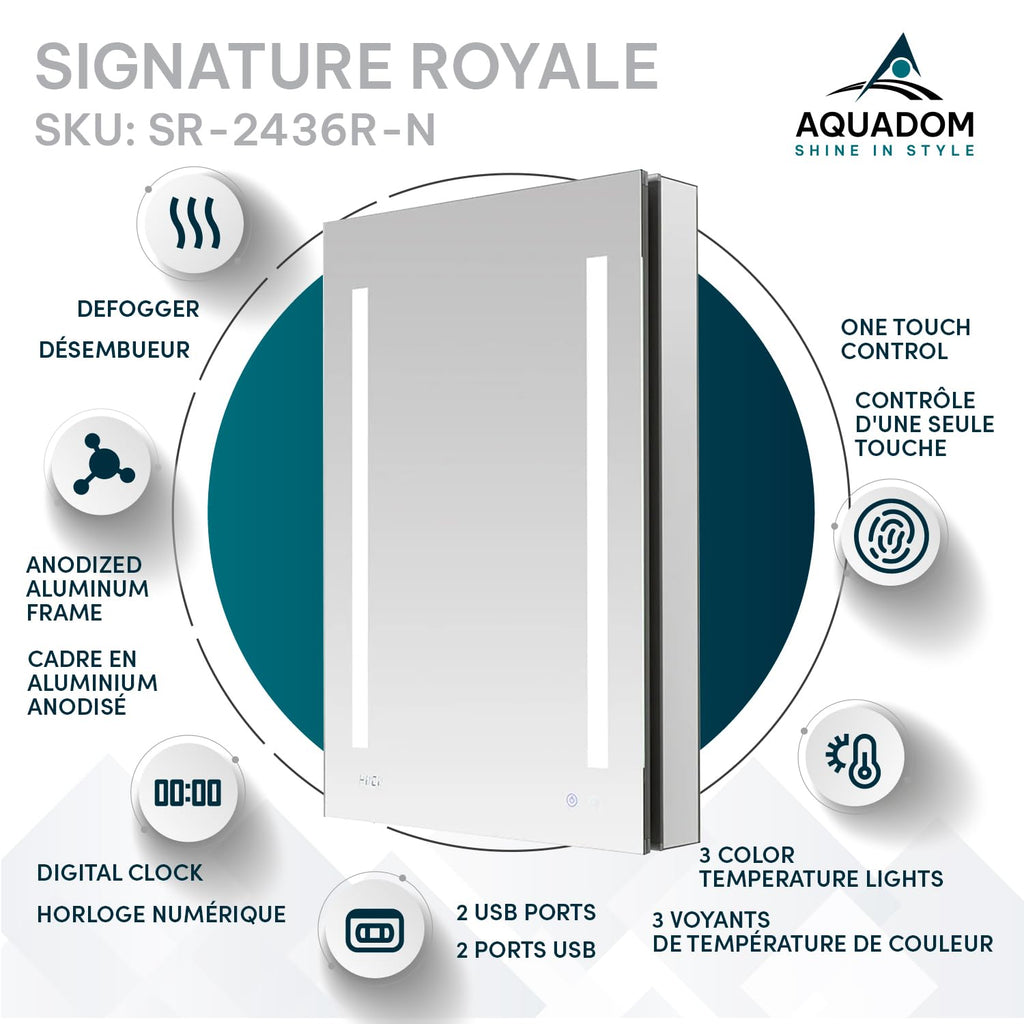 Signature Royale LED Lighted Medicine Cabinet Defogger, 3X LED Lighted Vertically Adjustable Magnifying Mirror