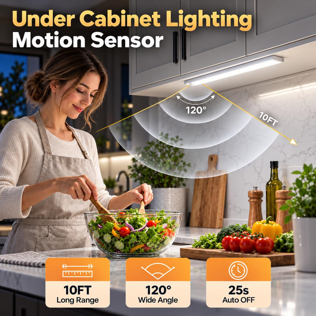 Under Cabinet Lighting, 10in Rechargeable Motion Sensor Lights 3pc