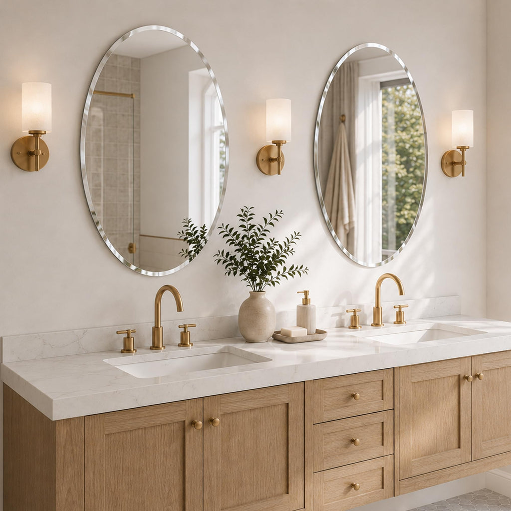 20x28 Inch Oval Frameless Beveled Wall Mirror Vanity