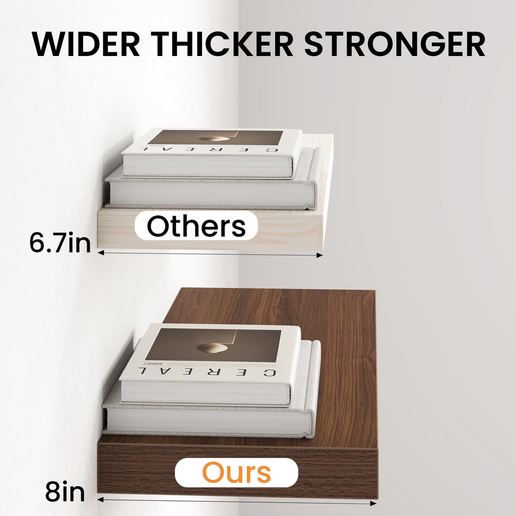 55 Inch Floating Shelves for Wall, 8 Inch Deep Rustic Wood Wall Mounted Shelves with Invisible Brackets Storage