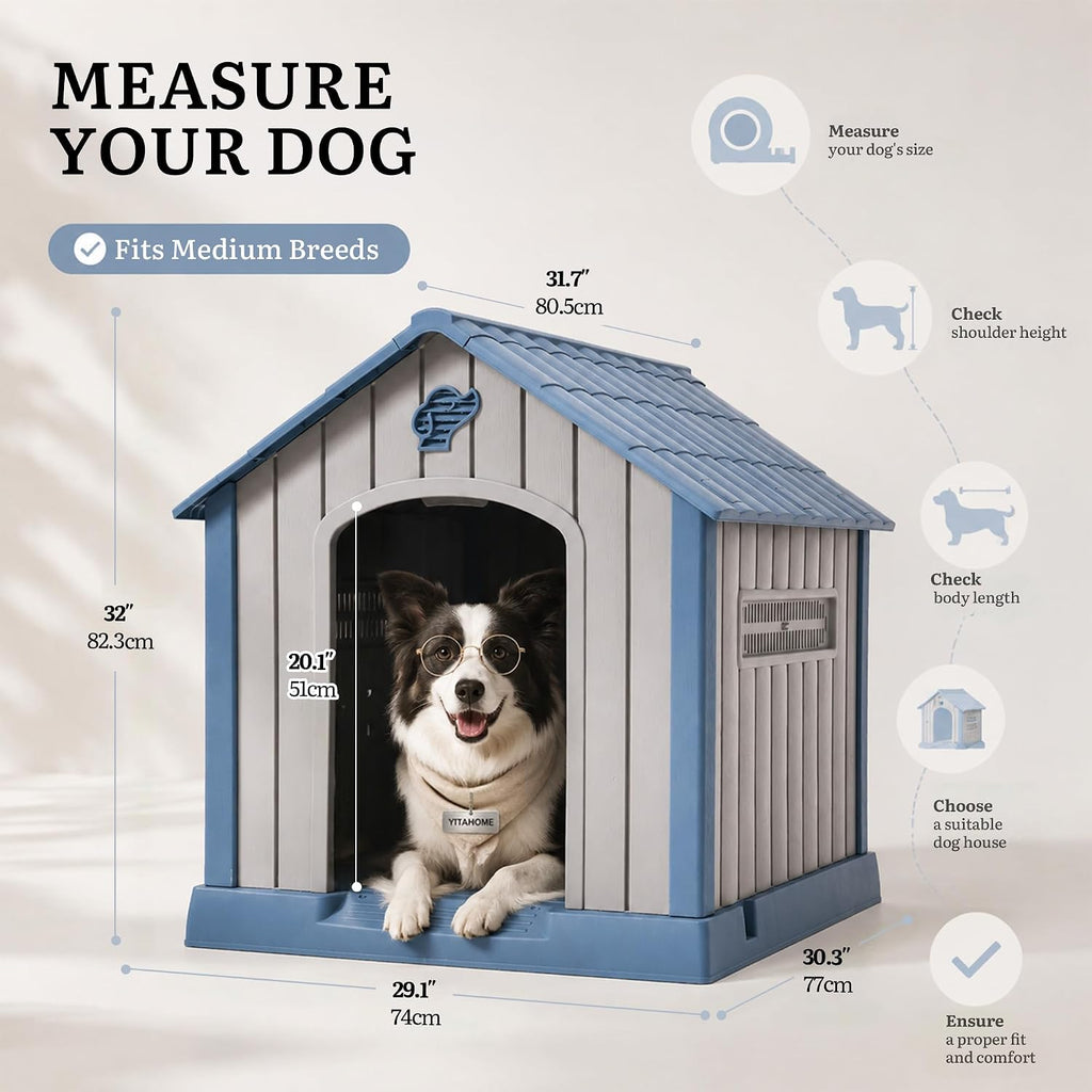 32" Dog House w/Air Vents Elevated Floor, in/Outdoor PP Dog House