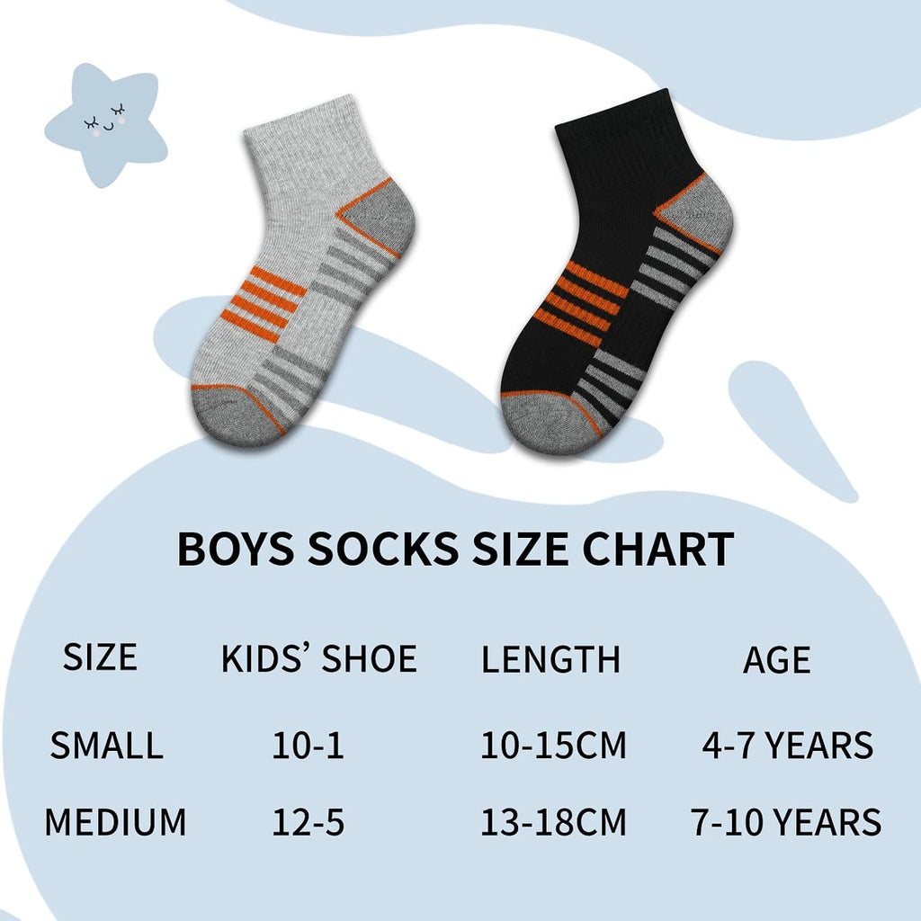 Boys Athletic Quarter Socks - Ankle Sports Socks With Cushioned Sole - 6 Pairs, Old