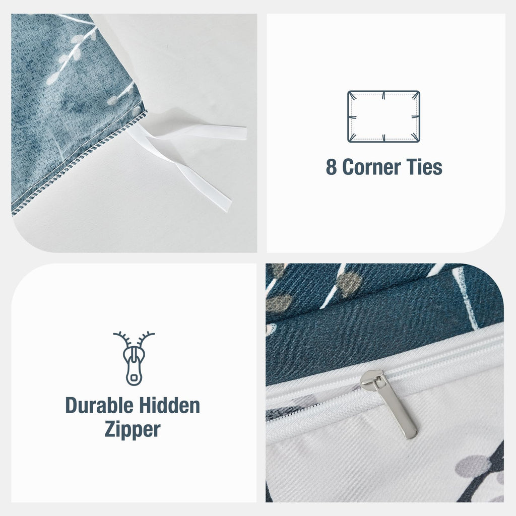 Reversible Duvet Cover, Dark Blue White Thin Branch