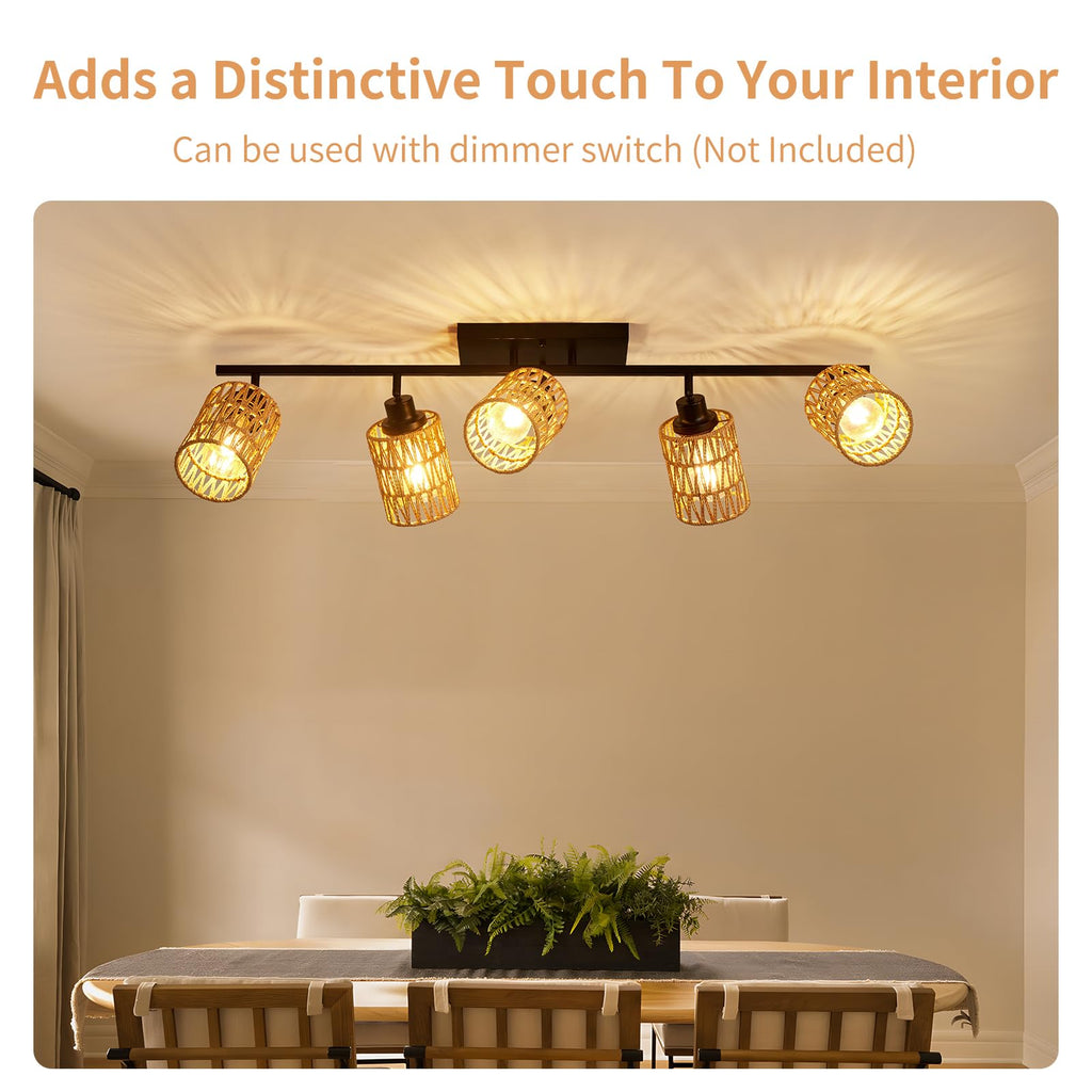 Track Lighting Fixtures Ceiling E26 Rattan Farmhouse Boho Ceiling Track Lighting Directional Rotatable Modern