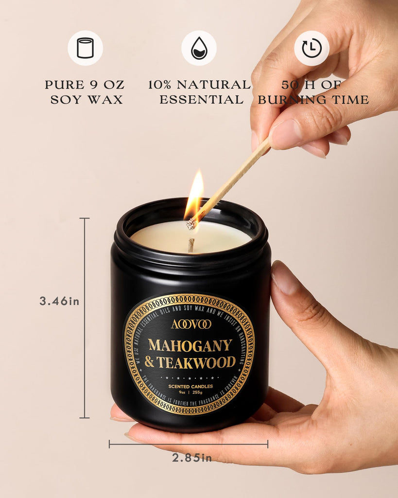2 Pack Scented Candles for Men - Mahogany Teakwood Scent, Giftable