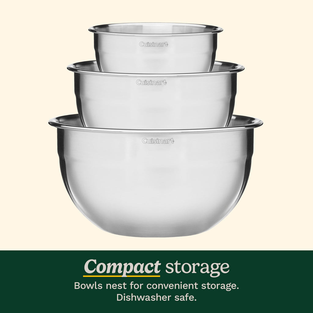 Mixing Bowl Set, Nesting Bowls, Stainless Steel, 3-Piece