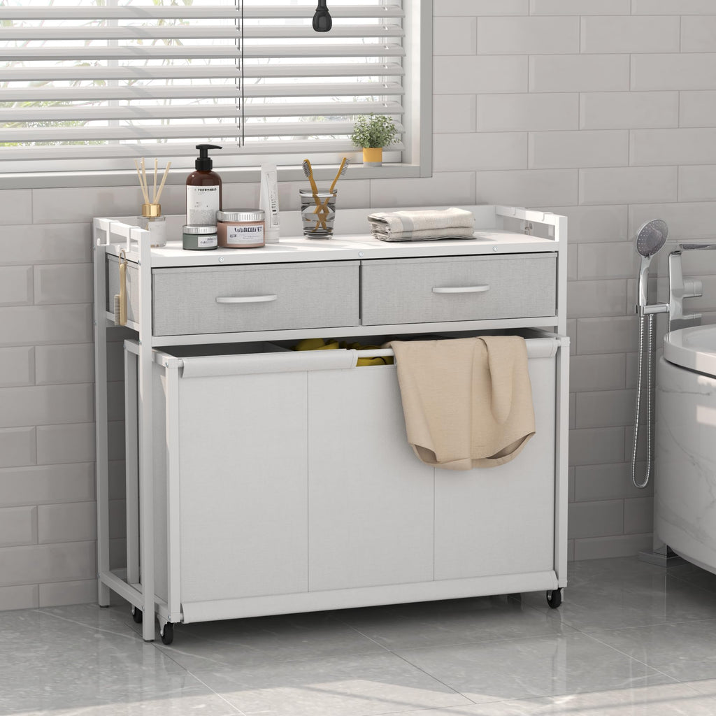 Laundry Hamper Laundry Basket with 3 Section Pull-Out Rolling Bags, Laundry Sorter for Organization and Storage with