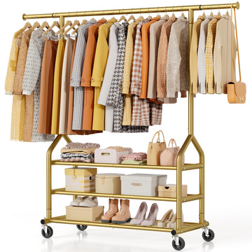 Heavy Duty Clothes Rack Load 688 LBS, Rolling Clothing Rack With 3 Shelves, Adjustable Metal Clothes Hanger with