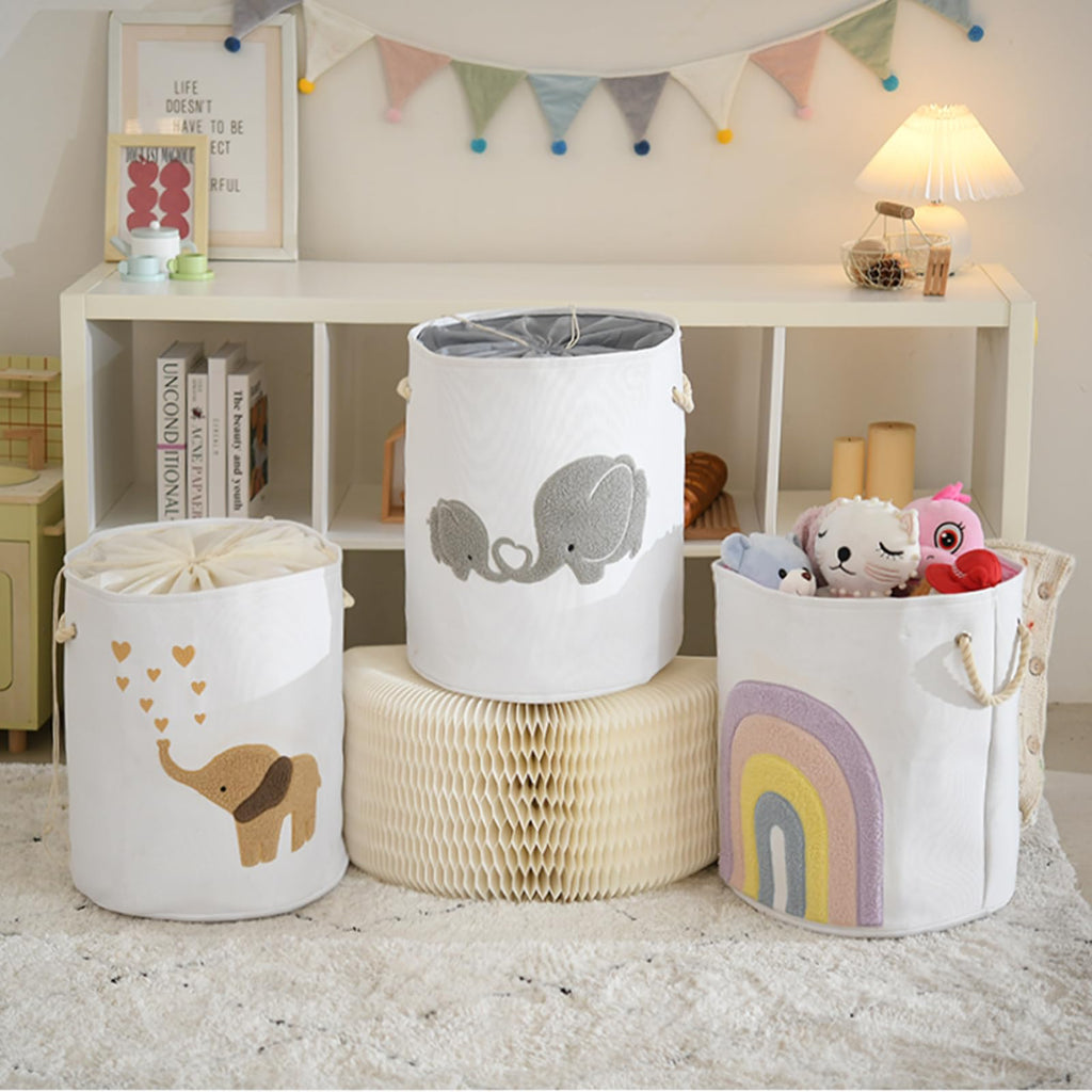 Baby Laundry Basket Laundry Hamper, Canvas 58L XL Baby Clothes Basket, Collapsible Brown Laundry Basket Toy Baskets