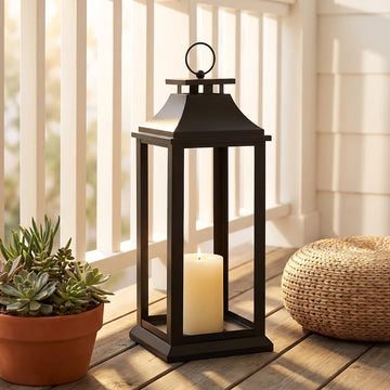 Farmhouse Black Lantern Candle Holder - 18" Decorative Lantern