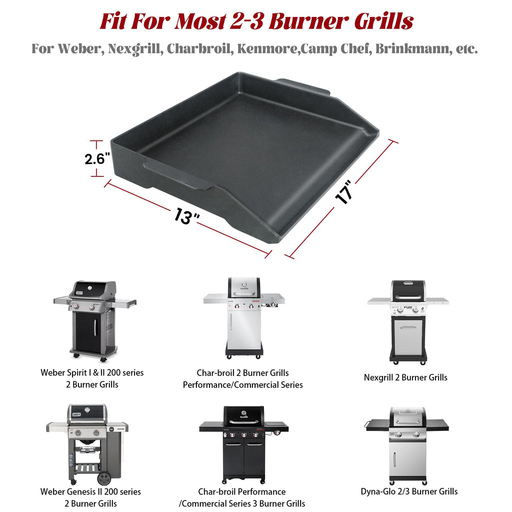 17" x 13" Universal Cast Iron Griddle for Gas Grill, Stove Top Griddle Gas Grill Griddle Insert for Charbroil
