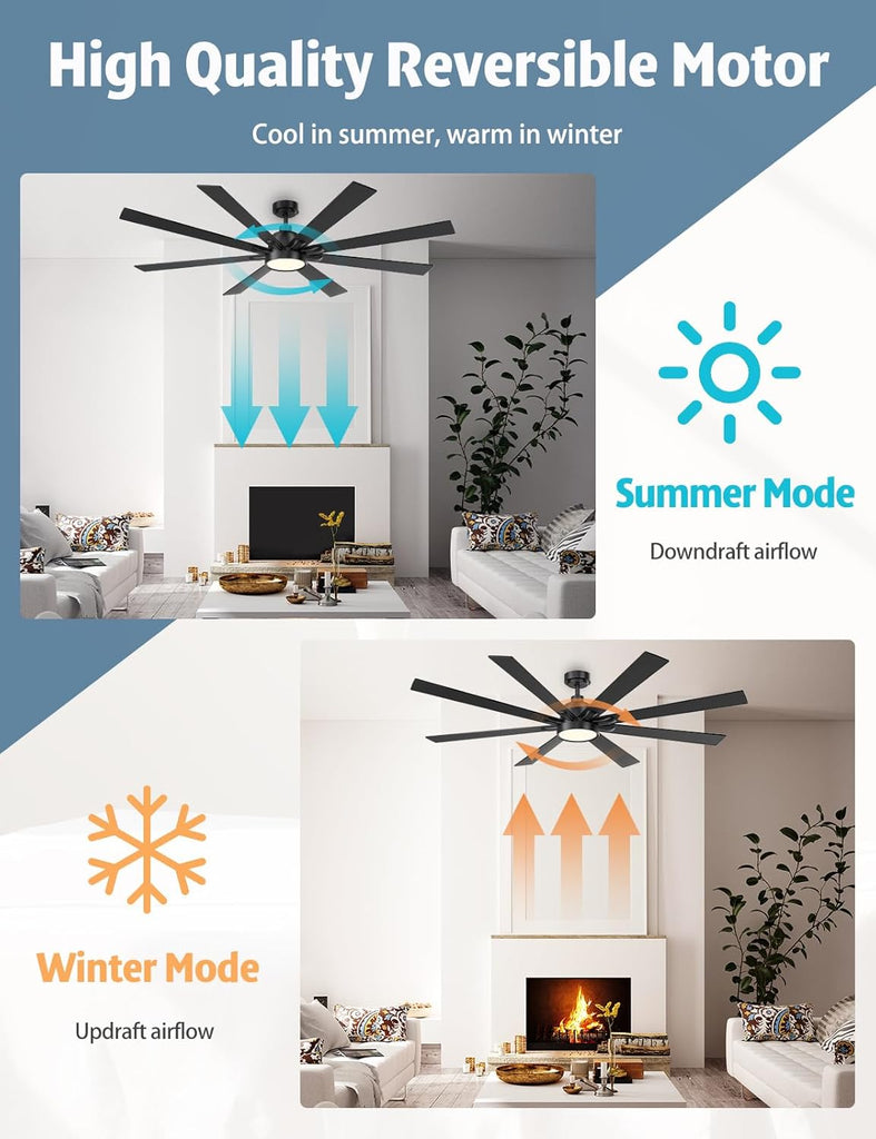 72" Ceiling Fan with LED Light and Remote - Brown and Black