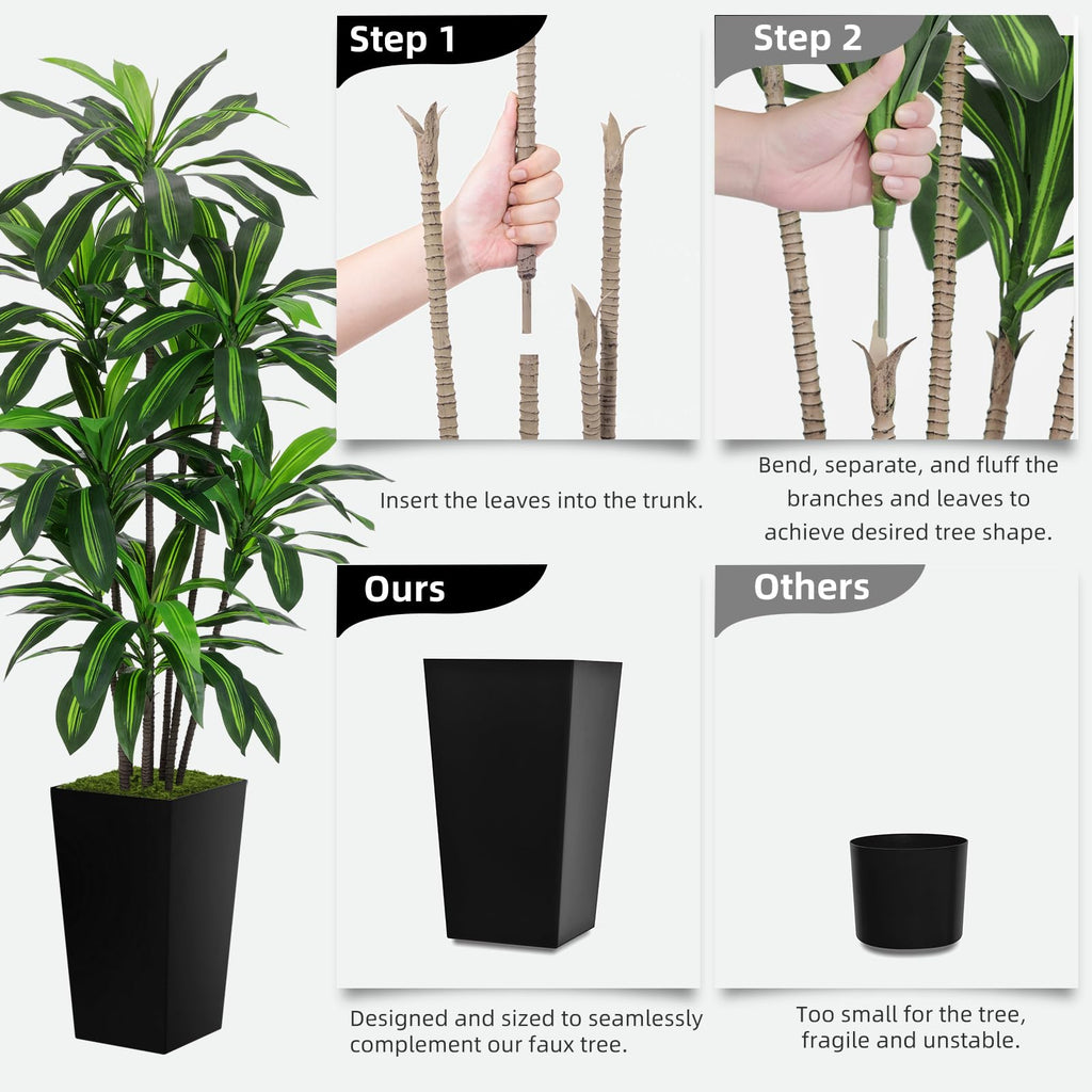 Artificial Plant 6FT Dracaena Fake Tree with White Tall Planter