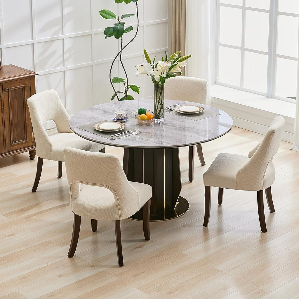 Wooden Dining Chairs Set of 4, Mid Century Modern Fabric Upholstered Dining Room Chair Kitchen Chairs, Farmhouse