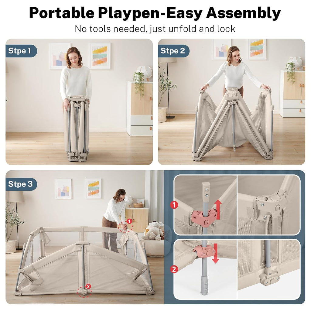 Baby Playpen Portable, Pre-Assembled Play Pen 71x79 Large Foldable Playpen for Babies and Toddlers, Sturdy and Safe
