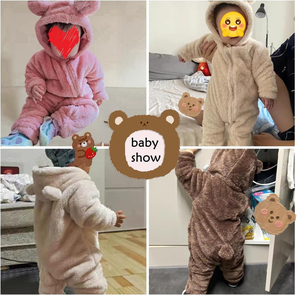 Baby Snowsuit Bear Ear Hooded Jumpsuit Fleece Romper Zipper Winter Coat Outfits
