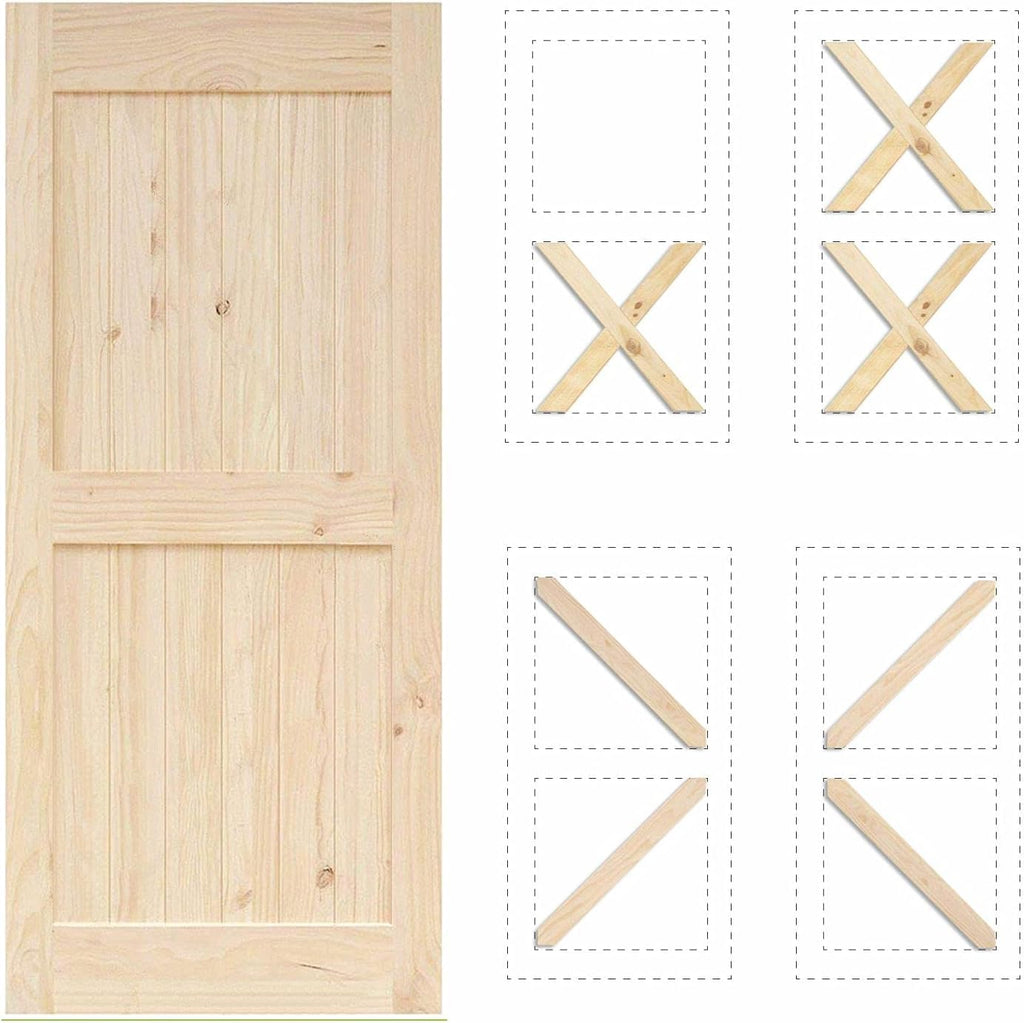 5-in-1 Design Solid Natural Pine Wood Barn Door, 26in Wide 84in High, Unfinished and Unassembled, wi