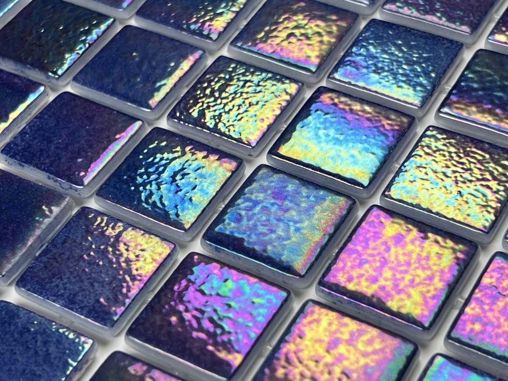 Square Iridescent Recycled Glass 1x1 Mosaic Floor Wall Tile Backsplash, Swimming Pool Tile, Bathroom Shower, Accent