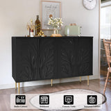 Sideboard Buffet Cabinet with 3D Flower Pattern, Accent Cabinet with 4 Doors & Adjustable Shelves