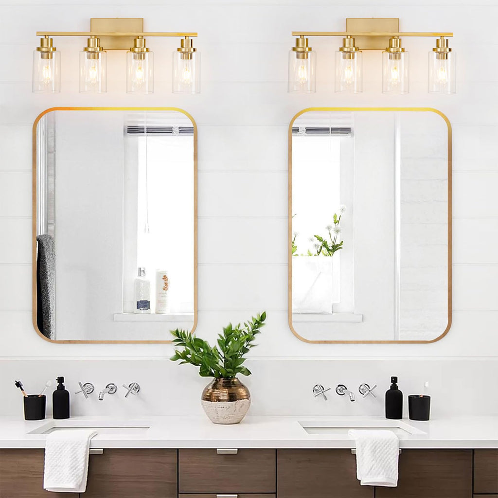 4 Light Gold Bathroom Light Fixtures Brushed Brass Vanity Light Over Mirror Modern Farmhouse Wall Lighting Sconces