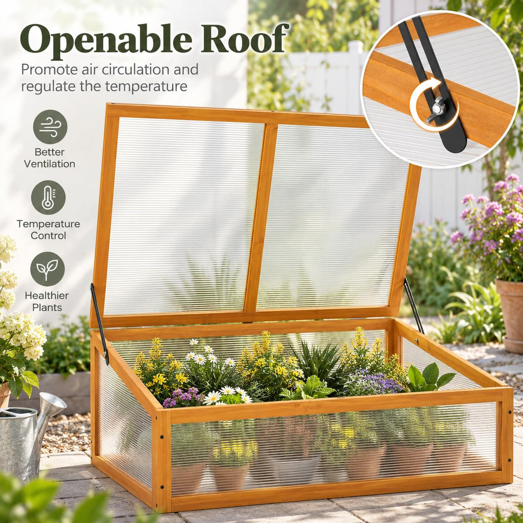 Wood Cold Frame with Flip-Top Roof, Mini Greenhouse 37''×25''×16''