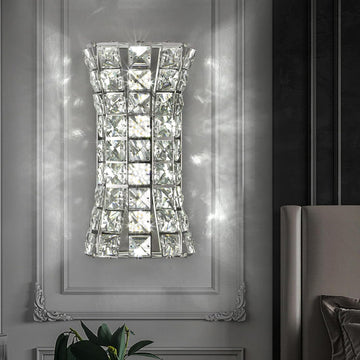 Crystal Wall Light Fixtures,Modern Chrome Wall Lamp with Clear K9 Crystals,Luxury Crystal Wall Sconces for Living