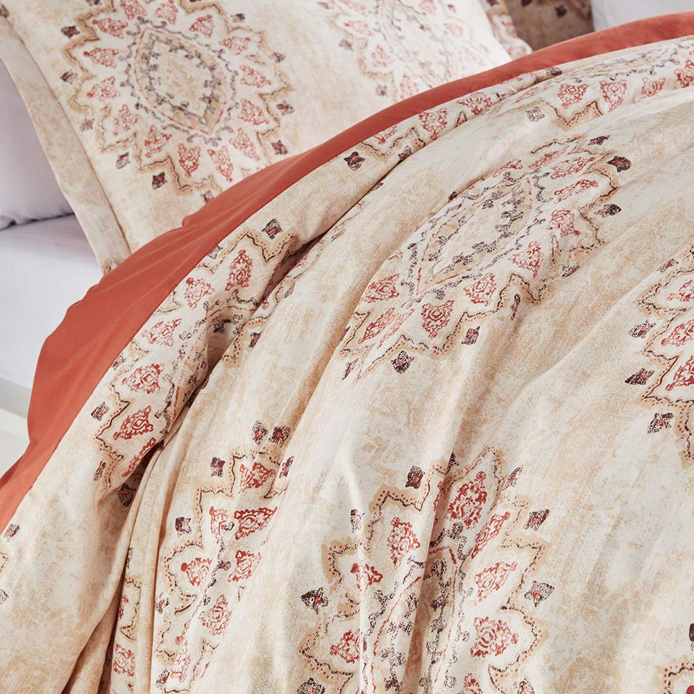 Bedding Duvet Cover Sets Printed Damask Pattern 120gsm Ultra Soft Zipper Closure Corner TiesDamask Beige, (104 X