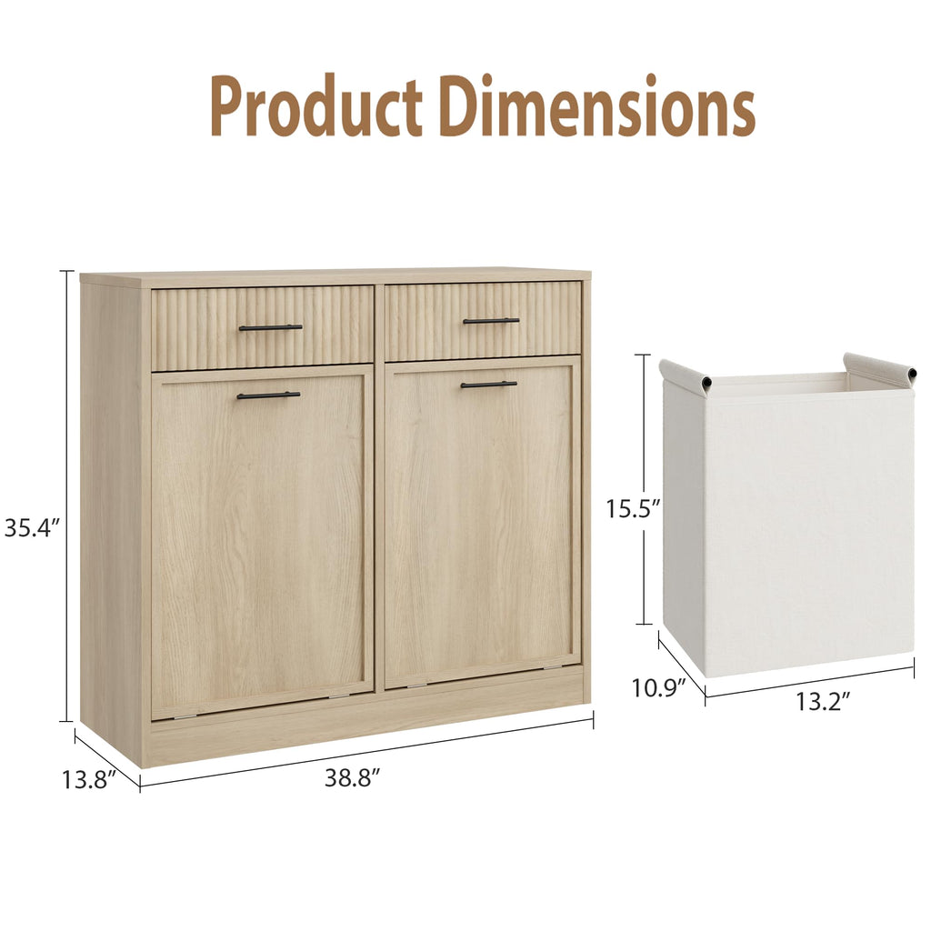 20Gal Double Tilt Out Laundry Hamper Cabinet with Drawers, Natural
