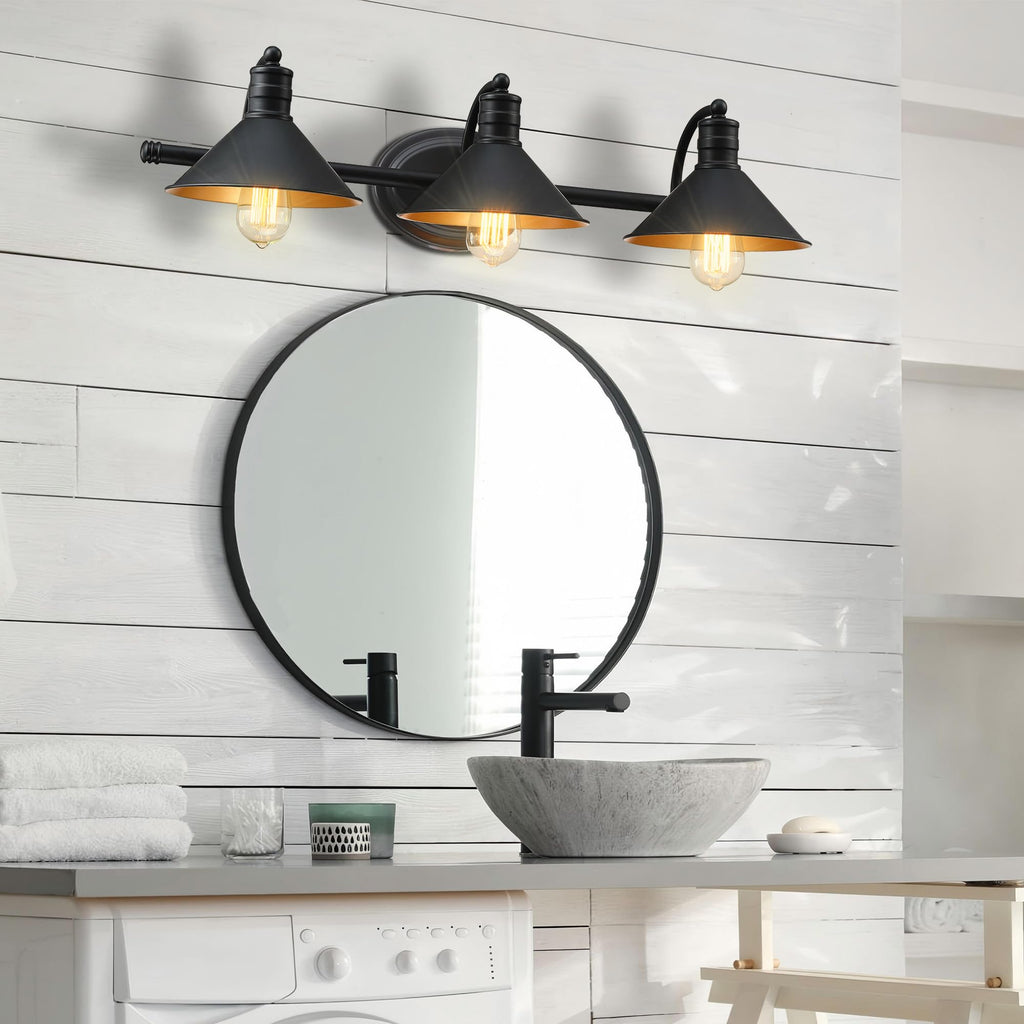3 Light Bathroom Vanity Light Over Mirror - Farmhouse Wall Light Vanity Powder Room, Rustic Gooseneck Barn Style 3