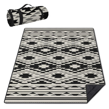 Boho Picnic Blankets Waterproof Foldable, 80′′X80′′ Tribal Large Picnic Mat Outdoor Blanket for Grass, Thick Beach