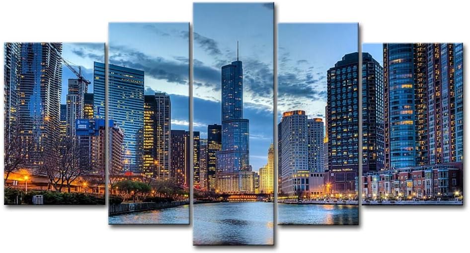 Chicago Wall Art 5 Panel Chicago Skyline Usa Pictures Prints On Canvas City The Picture Decor Oil Modern Decoration