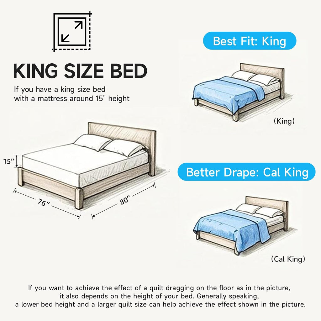 White Quilt King with Pillow Shams, Summer Soft Geometric Pattern Bedspread, 3 Pieces Lightweight Coverlet Bedding
