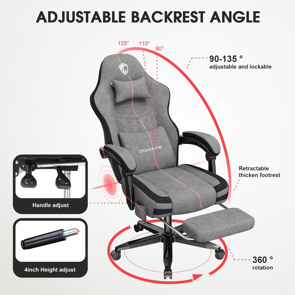 Gaming Chair, Fabric Computer Office Chair with Massage, Ergonomic Chair with Footrest Lumbar Support, Pocket Spring