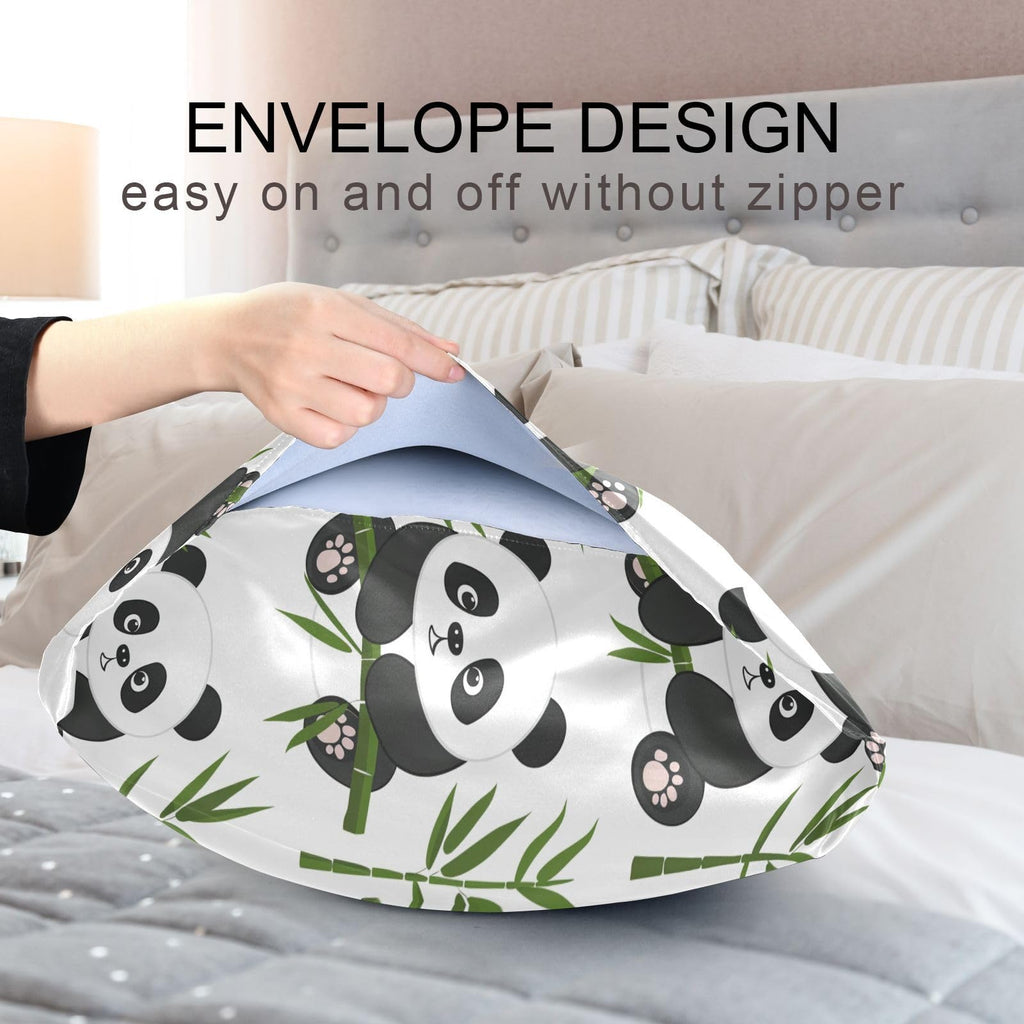 Cute Panda Bamboo Satin Pillowcase Soft Silky Pillow Cases Anti-Wrinkle with Envelop Closure King Size 40 x 20 Inches