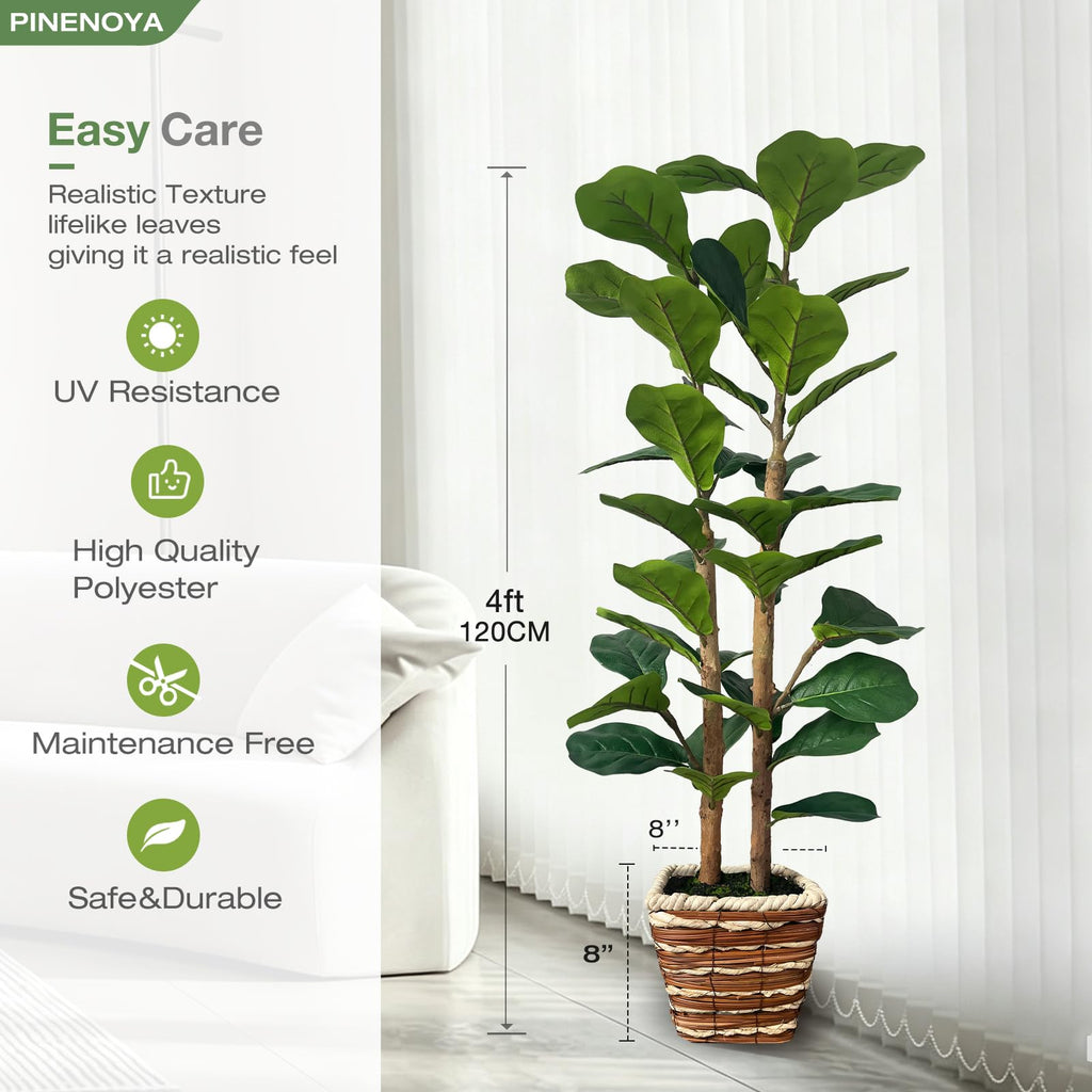 4ft Fiddle Leaf Fig Tree Artificial Plants in Woven Basket