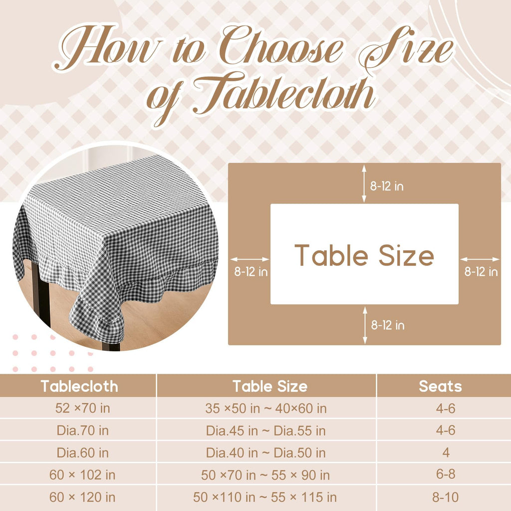 Black Gingham Ruffled Tablecloth, 60 x 120 Inches, Rectangle