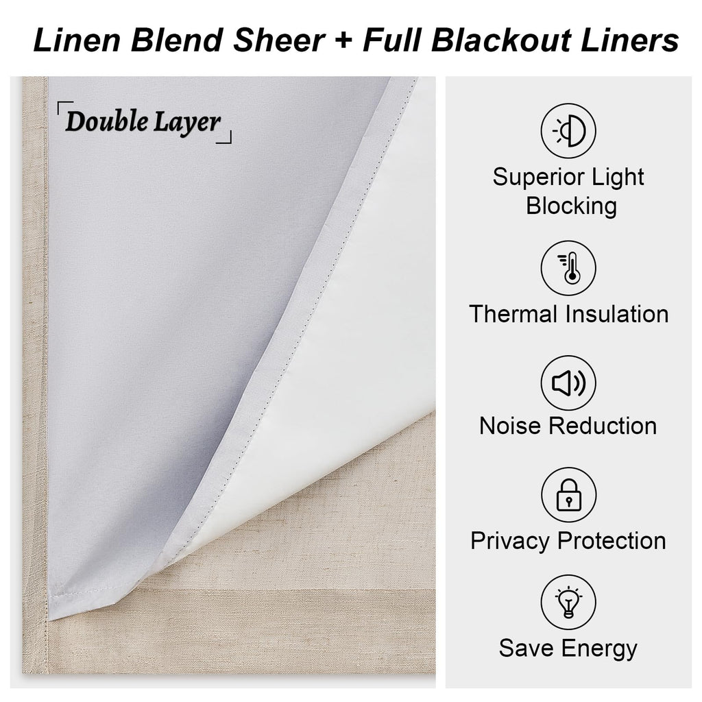 100% Blackout Pinch Pleated Beige Curtains 95 Inches Long 2 Panels