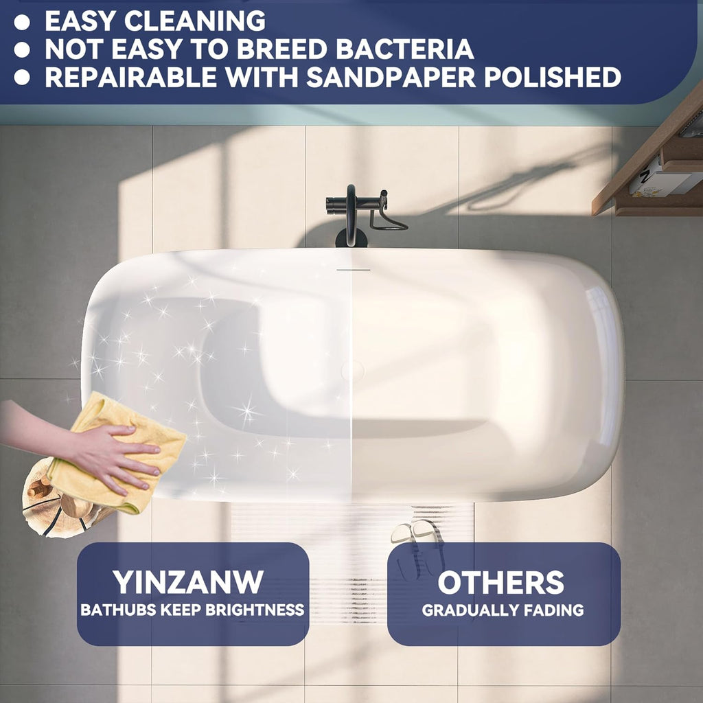 67" Acrylic Free Standing Tub, Stand Alone Tub, Freestanding Bathtub, Soaking Bathtub, cUPC Certified, PE(Glossy White)