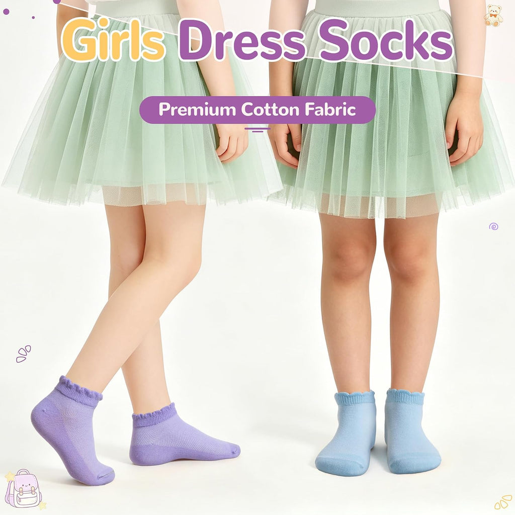 White School Uniform Dress Lace Cotton Frilly Dress Ankle Socks 6 Pairs